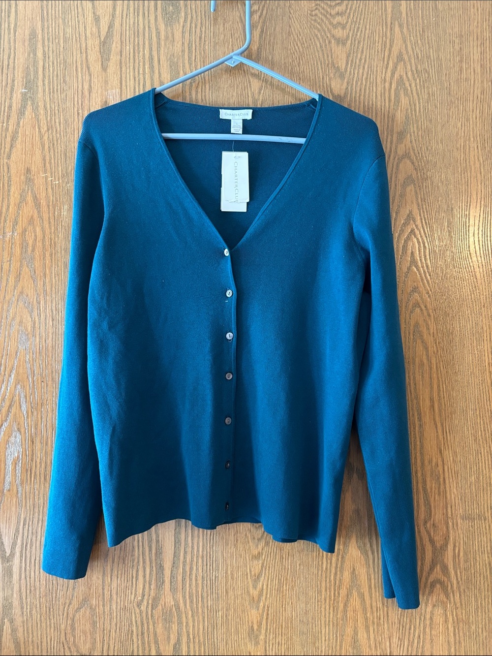 Charter Club Teal V-Neck Button-Front Cardigan Size L NWT